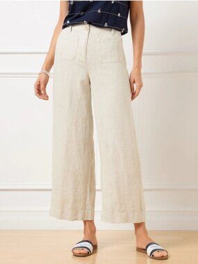 Talbots Washed Linen Wide Crop Patch Pocket Pants Tan